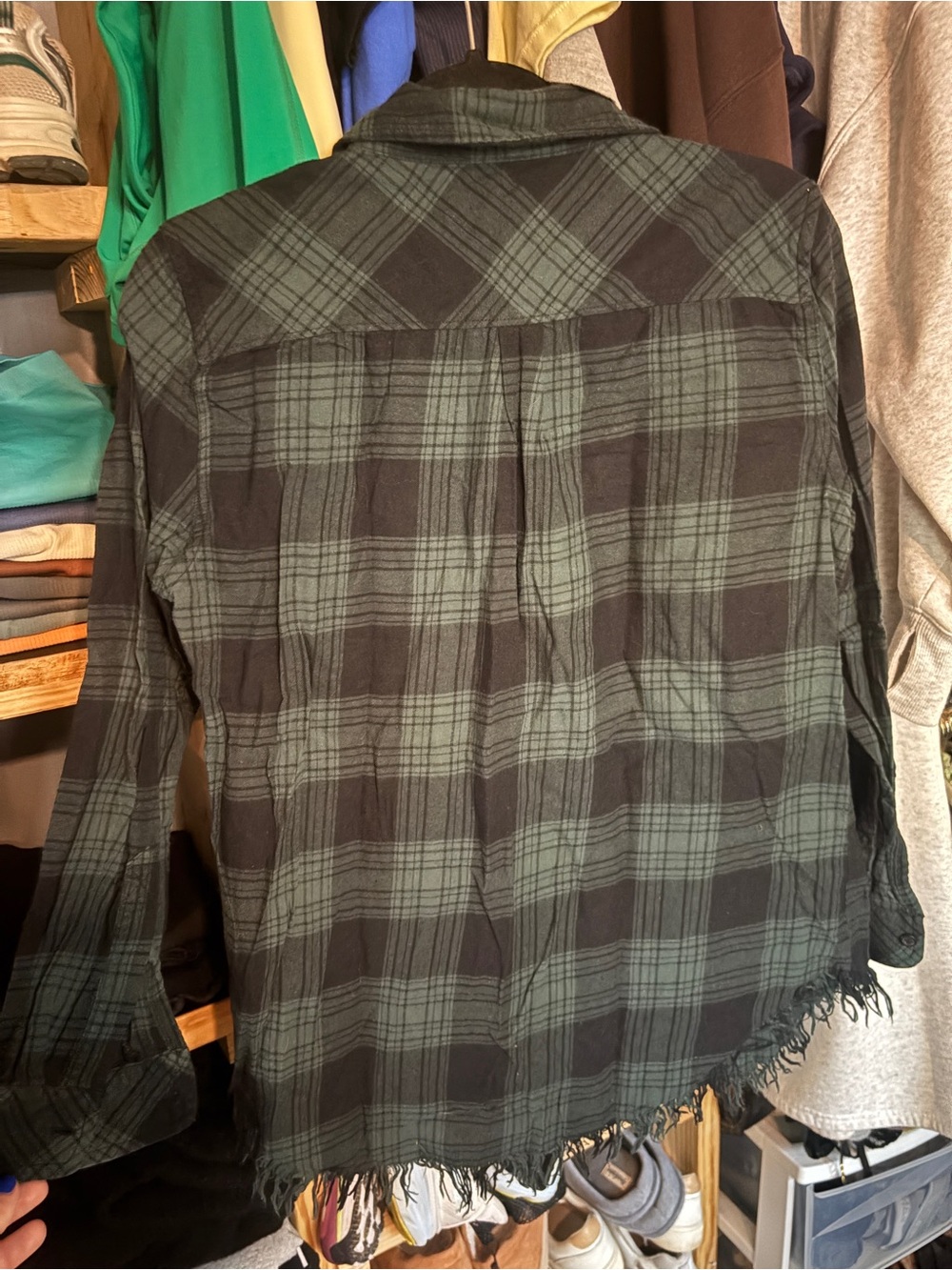 Women’s Green Plaid Button-Up Shirt - Casual Long Sleeve - Picture 2 of 2
